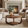 thumbnail image 6 of Finmind Round Coffee Table, 31.5" Rustic Wooden Coffee Table with 2-Tier Storage Shelf and Thick Tabletop for Living Room, Dark Brown, 6 of 7