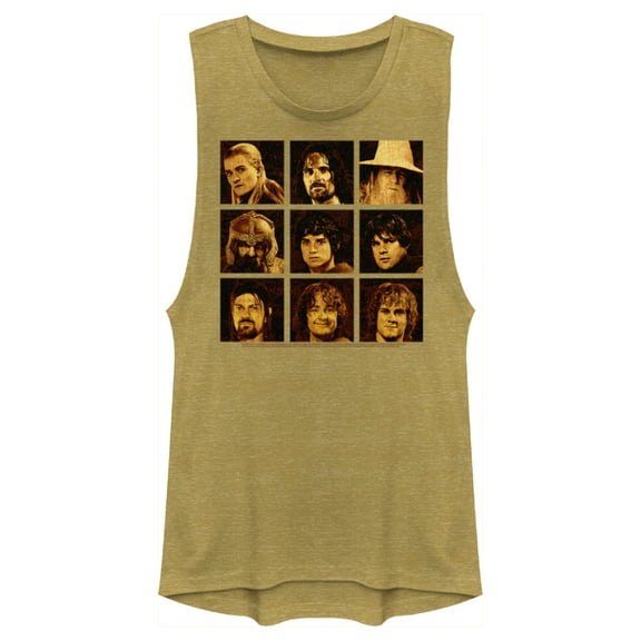 Junior's The Lord of the Rings Fellowship of the Ring Character Boxes  Festival Muscle Graphic Tee Gold Heather X Large