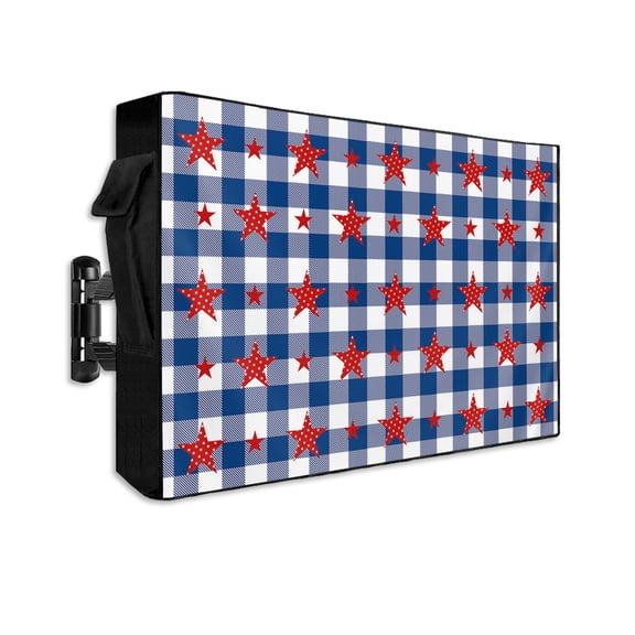 Red Dots Star Independence Flag Outdoor TV Cover 40 to 43 Inch Waterproof, Blue White Checker Buffalo Plaid 600D Oxford TV Covers with Zipper, Outside Flat TV Screen Protector 40"Wx25"Hx4.5"D