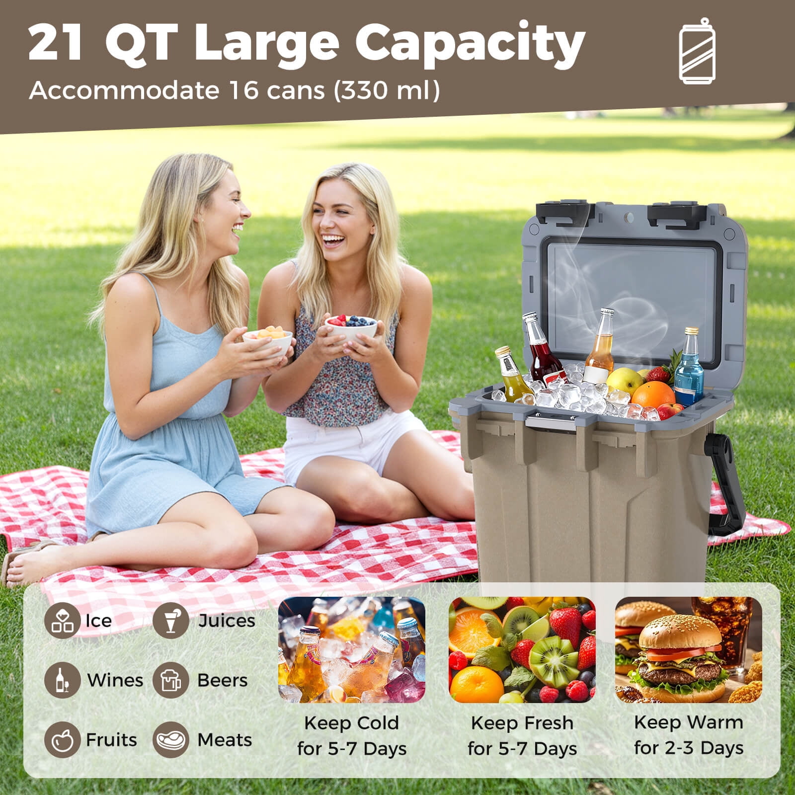 Costway 21 QT Ultra-Light Injection Molded Cooler with Swing-up Handle & Bottle Opener Coffee