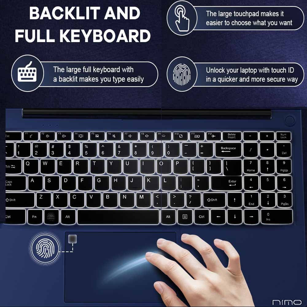 15.6 FHD Student Laptop Computer ,8GB RAM 512GB SSD, Backlit Keyboard, Fingerprint, Intel Pentium Quad-Core N100 (Beat to i3-1115G4, Up to 3.4GHz), 2 Years Warranty, Type C 65W Charger（Blue）