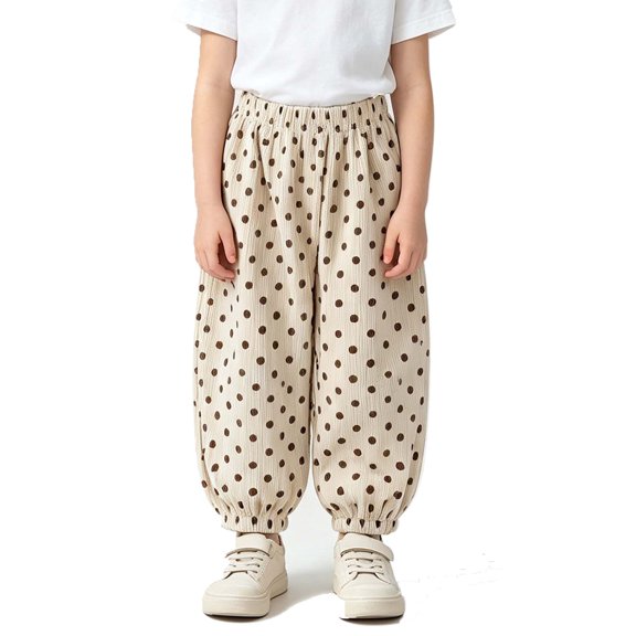 Pants For Kids Dqueduo Children's Solid Color Polka Dot Elastic Waistband Loose Fitting Casual Pants With Pockets, Sizes 0-12 Years