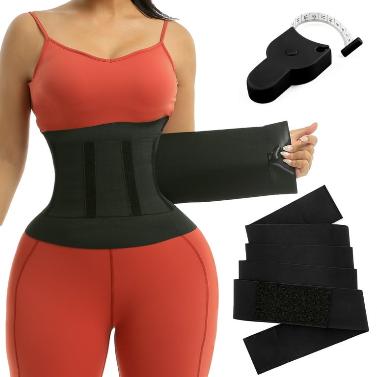 Aptoco Invisible Waist Trimmer Detachable Plus Size Adjustable Zipper Tummy  Wraps Sweat Waist Trainer for Women, Band for Waist Training with Free  Automatic Telescopic Tape Measure 