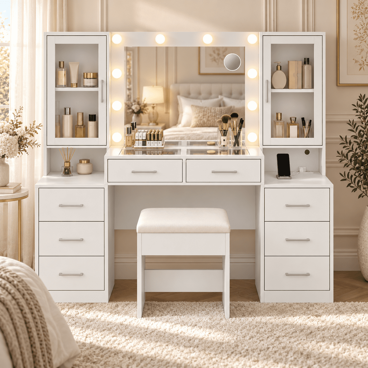 Better Homes & Gardens Lillian Vanity Desk with LED Lighted Mirror