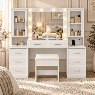 Better Homes & Gardens Lillian Vanity Desk with LED Lighted Mirror