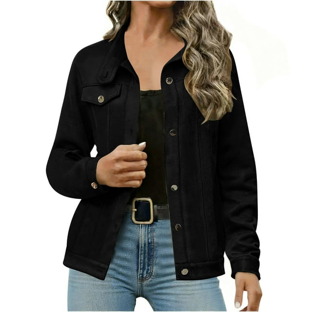 AUNVITO Women's Suede Leather Jacket Notched Lapel Short Waistcoat Casual Chic Style