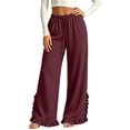 thumbnail image 5 of Vynhevius Women Solid Pants Wide‑Leg Elastic Drawstring Waist Pockets Loose Fit Casual Long Trousers, 5 of 6