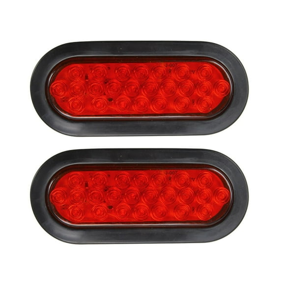 2x 6" Oval 24LED Truck Trailer Stop Turn Tail Brake Lights w/Grommet 24 LED Red