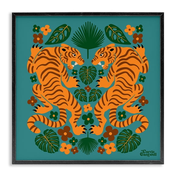 Stupell Industries Bohemian Symmetrical Tigers & Nature Black Framed Giclee Art, 12 x 12, by Carrie Cantwell