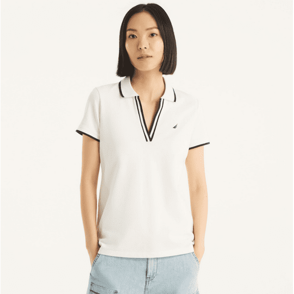 Nautica Womens Deck Polo, White, XXL
