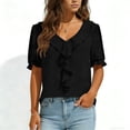 thumbnail image 5 of Summer Outfits for Women Ruffle Tops Dressy Casual Short Sleeve Blouses Lightweight V Neck Flowy Tee Shirt (M, Black), 5 of 7