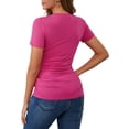 thumbnail image 3 of Blusa de lactancia de verano para mujeres INSPIRE CHIC, con cuello en V, manga corta, tops para embarazo, camisetas fruncidas, color rosa caliente mediano, 3 of 6