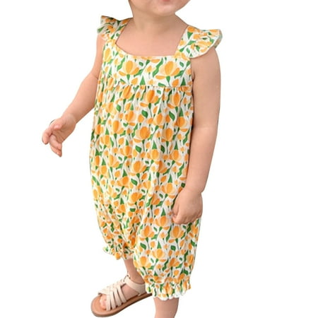 

AOMPMSDX Gilrs Dresses Toddler Baby Rustic Floral Pattern Print Suspender Romper Jumpsuit Playsuit Holiday Clothes Kids Summer Outfit Dresses
