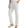 thumbnail image 4 of UAMVSH Women Cotton Linen Dress Pants with Pockets Soft Fall Button Office Work Pants with Pockets Casual Straight Leg Lounge Pants(X-Large,White), 4 of 7