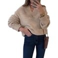 thumbnail image 3 of Suéter de Mujer con Cuello en V, Estilo Oversize, Ideal para Otoño. Tejido de Punto Moderno, Informal y Holgado. Larga. Caqui XL, 3 of 10