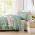 thumbnail image 6 of Sage Green California King Comforter Set, 3 Pieces Farmhouse Shabby Chic Cal King Size Ruffle Bed Set, Oversized Soft Lightweight Microfiber Bedding Set, 6 of 9