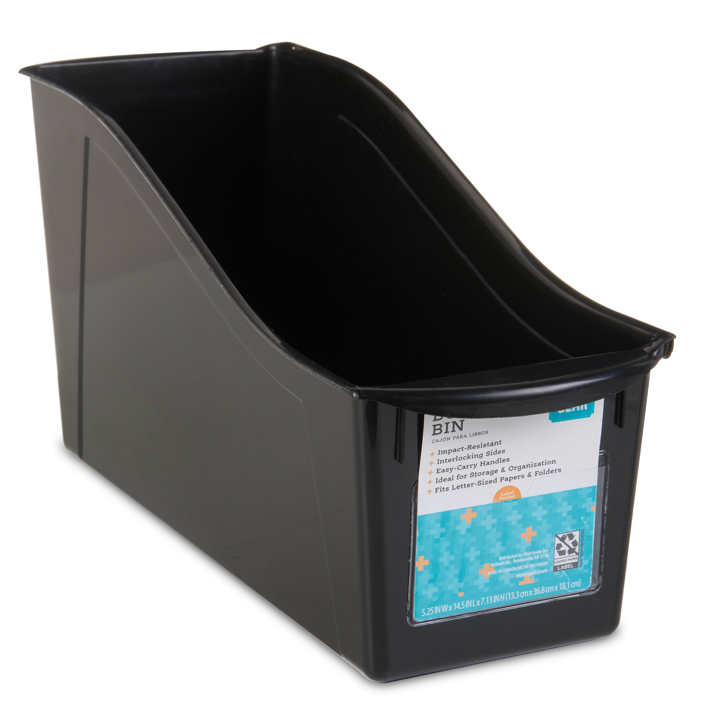 Pen+Gear Plastic Large Book Bin with Label Pocket, Deep Black, 1Count