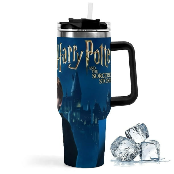 Harry Potter Vaso aislado de acero inoxidable con asa, diseño temático, regalo para familia, amigos y fans; incluye pajita y encaja en el portavasos estándar, 40 oz