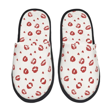 

Qokaie Lips Kiss Print Fuzzy Slippers for Women – Soft Plush Indoor Slippers with EVA Sole Cozy and Comfortable for Home and Travel-Large