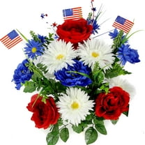Admired By Nature 18 Stems Faux Peony Daisy fillers Mixed Flower Bush with American Flags