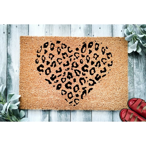 Leopard Print Heart Door Mat | Animal Print Doormat | Welcome Mat | Housewarming Gift | Lover Gift | New Home | Closing Gift | Cheetah Spots
