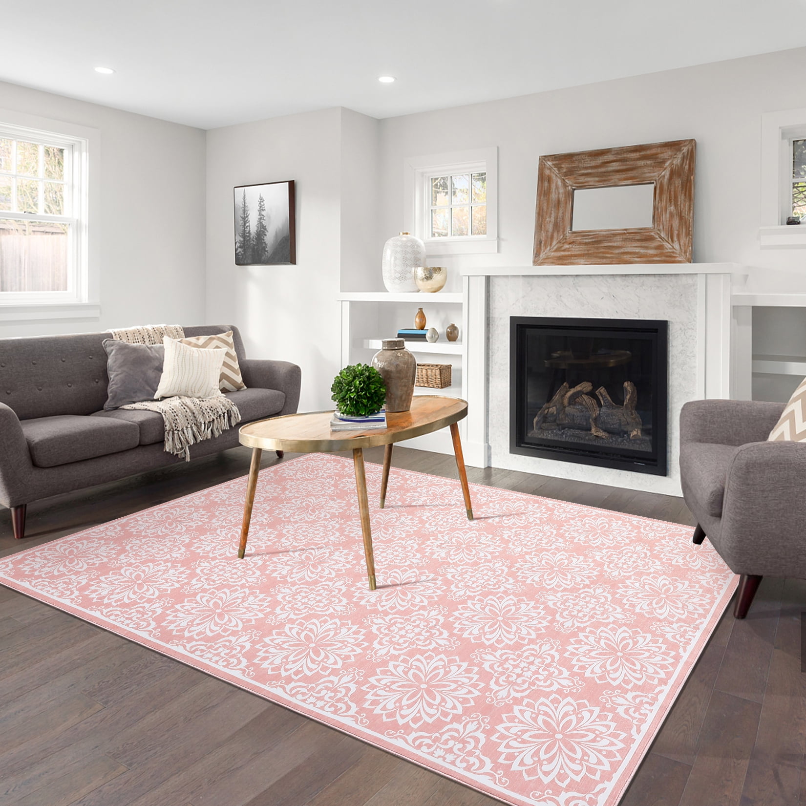 Hasoo 6' x 9' Area Rugs for Living Room Modern Austere European Area Rugs Machine Washable Rugs Bedroom Dining Room Kitchen Carpet Pink