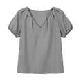 thumbnail image 6 of Women's Loose Fit V Neck Puff Short Sleeve Tunic Blouse Top Comfy Casual Summer Work Office Outfits | CSEONE,Gray XL, 6 of 7