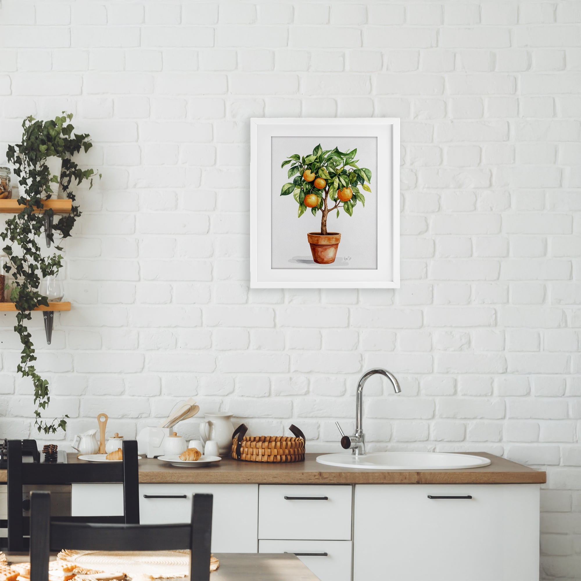 Stupell Industries Potted Orange Tree White Framed Print Under Glass, design by Shelly Craig