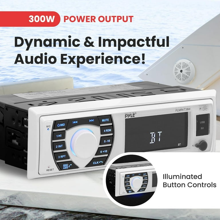Pyle Marine Radio Receiver Speaker Set 12V Bluetooth Waterproof
