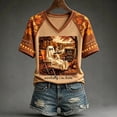 thumbnail image 2 of Women's Fall Football Shirts Pumpkin Maple Leaves Patchwork Print T-Shirt Pumpkin Season V Neck Graphic Tee Coffee M, 2 of 4