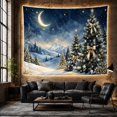 thumbnail image 6 of Snowy Mountain Night with Decorated Evergreen Trees Whimsical Illustration for Nature Lovers Forest Wall Art Christmas Gift Tapestry Wall Hanging for Bedroom and Living Room, 6 of 7