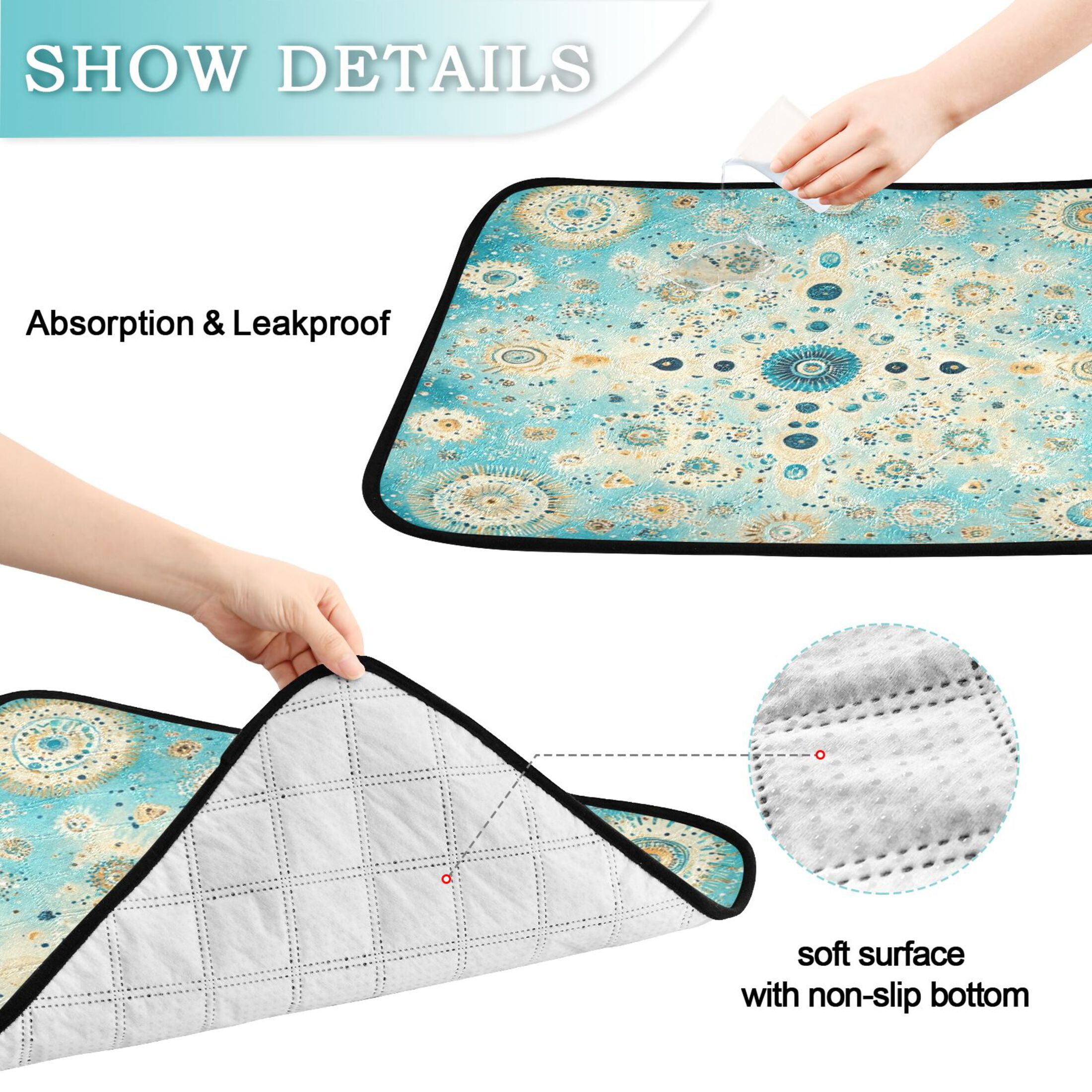 Qxltty Moroccan Style Pattern Cat litter Pads Pet Set of 3 Diaper Mats Center Anti-leakage Layer Absorbent Soft and Comfortable