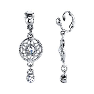 1928 Jewelry Flower Spirit Crystal Cluster Drop Earrings - Pewter & Brass Leverback