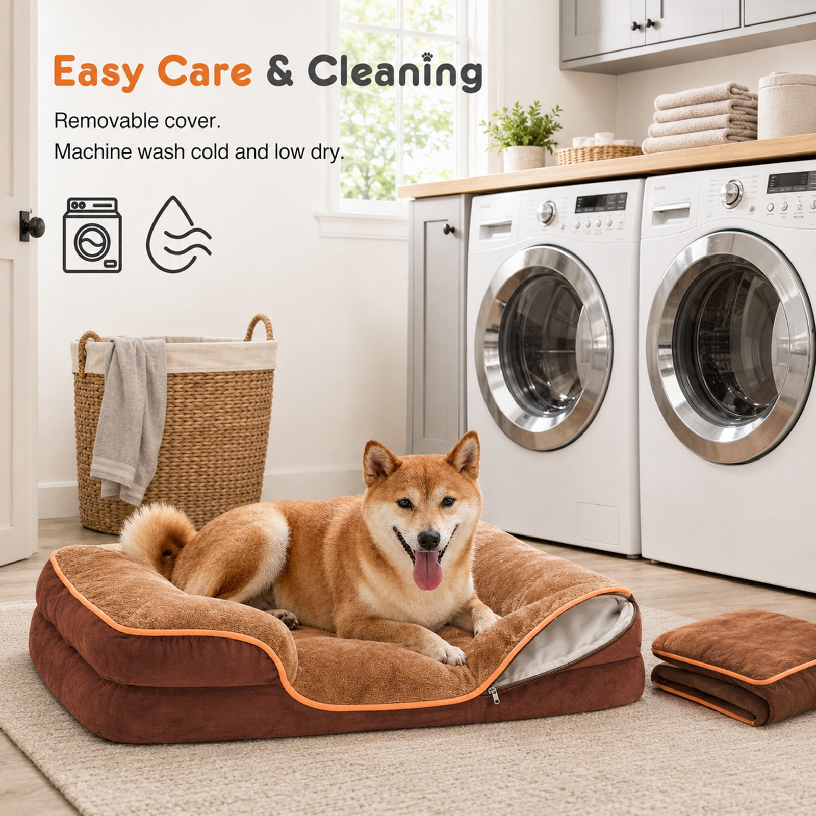 Alvantor L/XL Orthopedic Dog Bed for Extra Large Dogs & Cats with Washable Removable Cover Non-Slip Base Waterproof Liner, Pet Bed with Sides