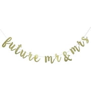Future Mr & Mrs Banner for Engagement Bridal Shower Bride and Groom Party Decorations Pre-Strung Sign (Gold Glitter)
