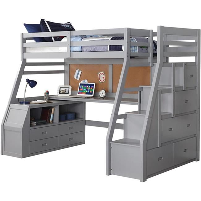 HomeRoots Uptown Pine Wood Loft Bed, Full, Gray