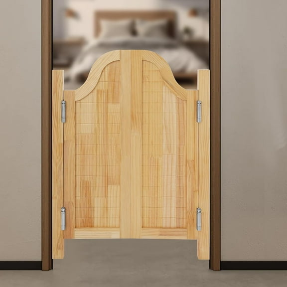 Interior Wood Swing Door, Saloon Doors 27.5inch / 31inch Wide, Modern Swinging Half Door for House Kitchen, Interior Wood Cafe Door with Hardware (Log Color, 27.5x35in)