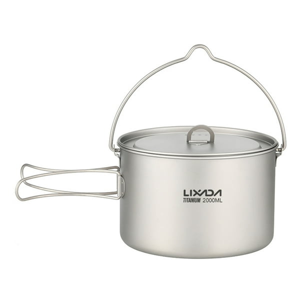 Olla de titanio Olla de titanio Lixada de 2 l, olla de cocina ligera para acampar al aire libre con asas plegables y tapa para acampar, senderismo, mochilero, picnic Lixada Olla de titanio