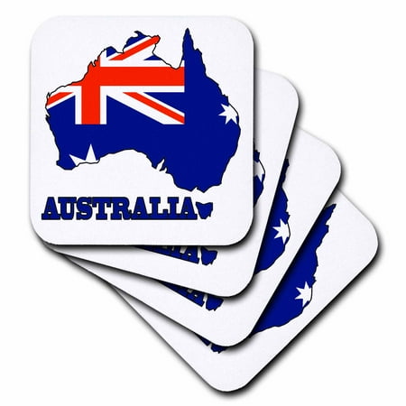 

3dRose The flag of Australia in the map and name of the country Australia. - Soft Coasters set of 8