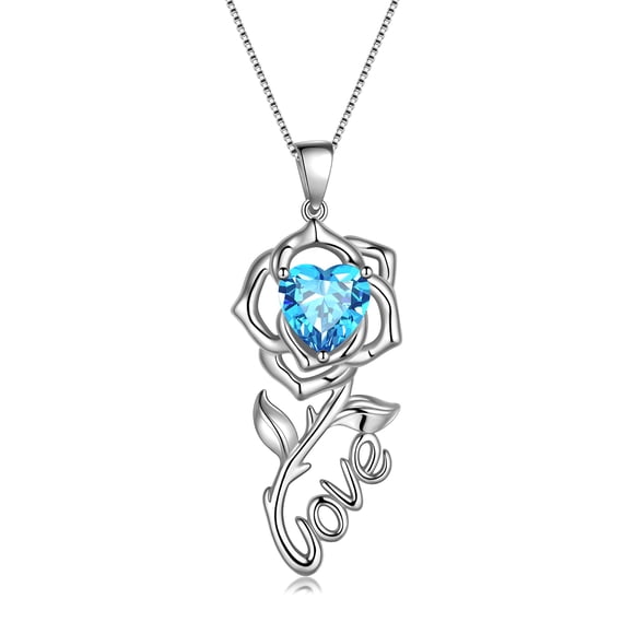 Beautlace Rose Love Neckalce,925 Sterling Silver Birthstone Pendant Necklace Jewelry Gifts for Women