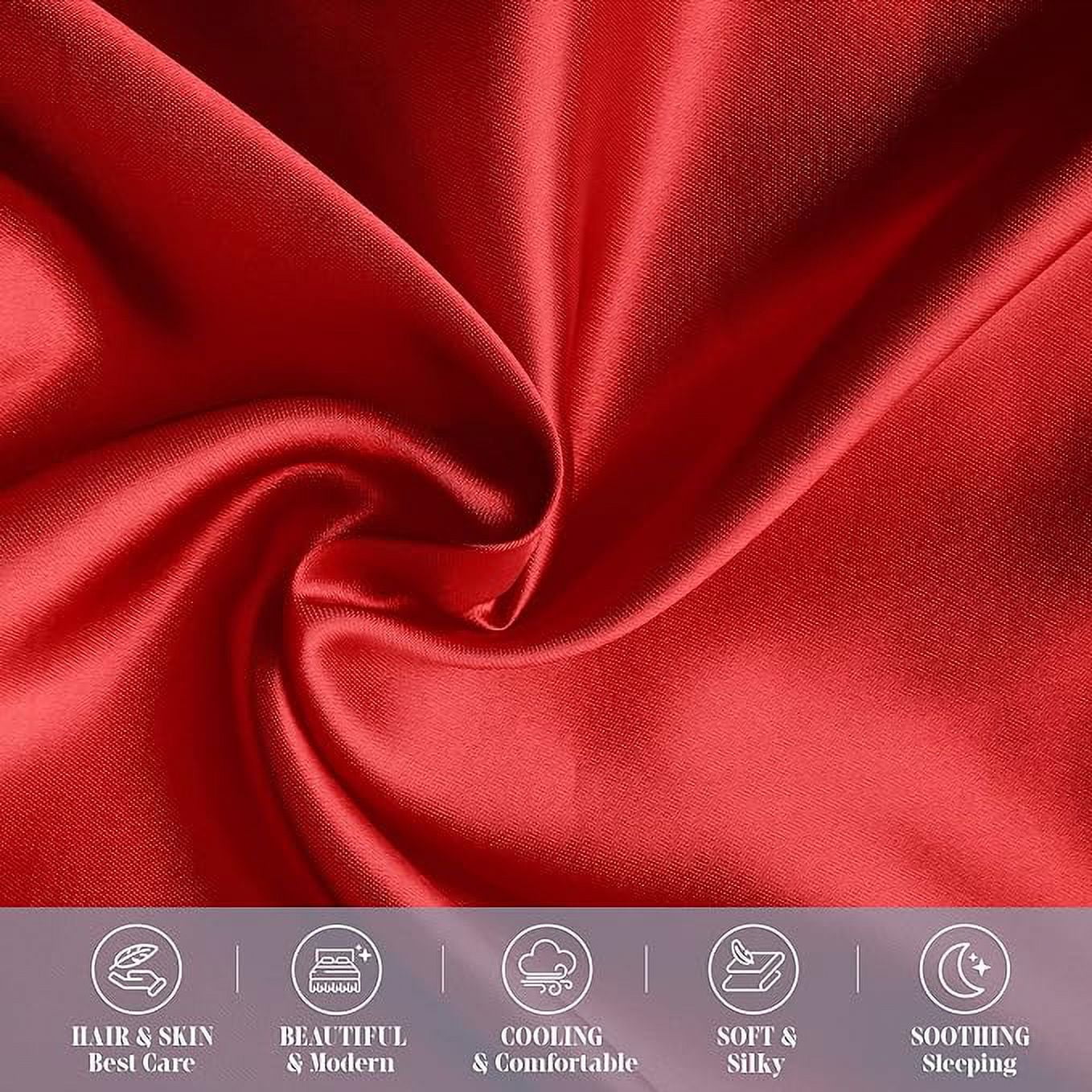 Cooling Viscose Satin Pillowcase 6-Pack Set with Hidden Zipper Closure, Standard/Queen, Red
