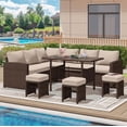 thumbnail image 6 of YODOLLA 7-Piece Patio Funiture Set on Sale, Outdoor Sectional Sofa Couch with Dining Table, Patio Conversation Set in Brown Wicker& Beige Cushions, 6 of 8