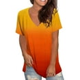 thumbnail image 2 of Summer Tops for Women Gradient Casual V Neck Short Sleeve T-Shirts Loose Fit Basic Work Office Blouses Tunic Tops, 2 of 5