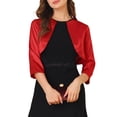 thumbnail image 5 of MODA NOVA Junior's Satin Cardigan Elegant 3/4 Sleeve Solid Bolero Shrug Tops Red M, 5 of 6