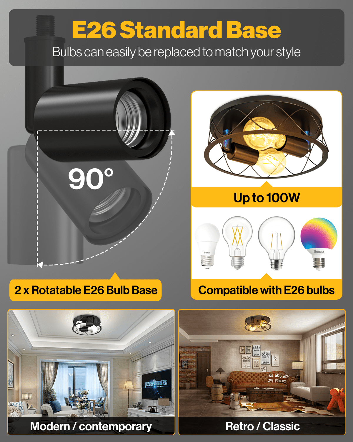 Sunco Entryway Light Fixture, Vintage Hallway Flush Mount Ceiling Light, Modern Farmhouse, 10 Inch Diameter, E26 Bulb Base, Up to 100W, IP22 ETL 2 Pack