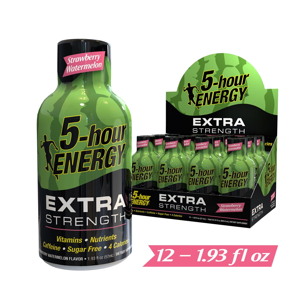 5 Hour Energy Shot Extra Strength Strawberry Watermelon 1 93 Oz 12 Count Walmart Com Walmart Com