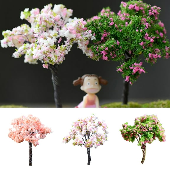 D-GROEE 15Pcs Miniature Fairy Garden Cherry Blossoms Ornamentm, Miniature Dollhouse Pots Decor Moss Bonsai Micro Landscape DIY Craft Garden Ornament