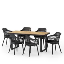 GDF Studio Roma Outdoor Acacia Wood and Resin 7 Piece Dining Set, Black and Teak