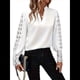 thumbnail image 2 of Blusa Elegante de Encaje con Cuello en V para Mujer, Larga, con Ojales, Estilo Floral para Fiestas. S, 2 of 6