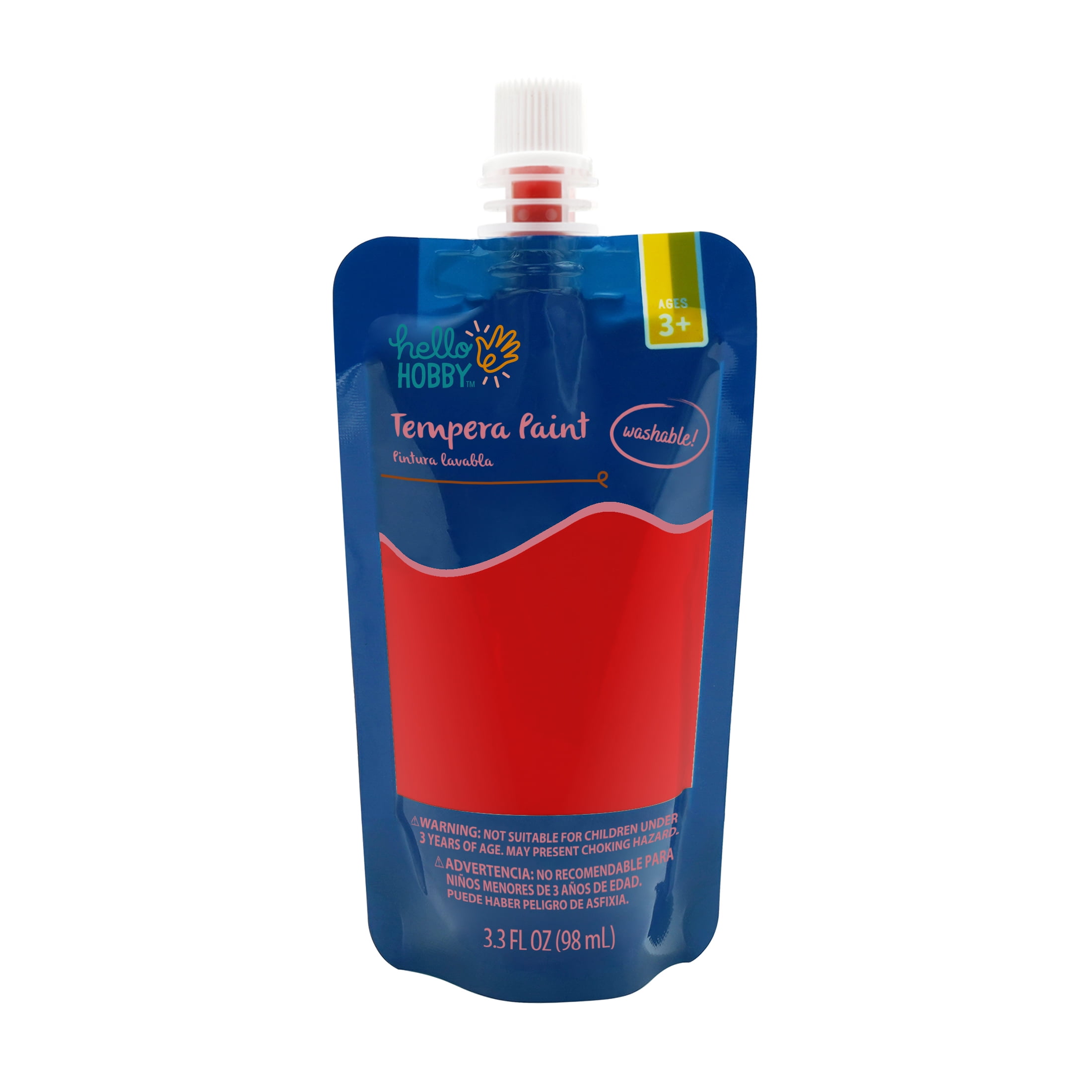 Hello Hobby Washable Tempera Paint, Safe & Nontoxic, 98ml pouch, Red